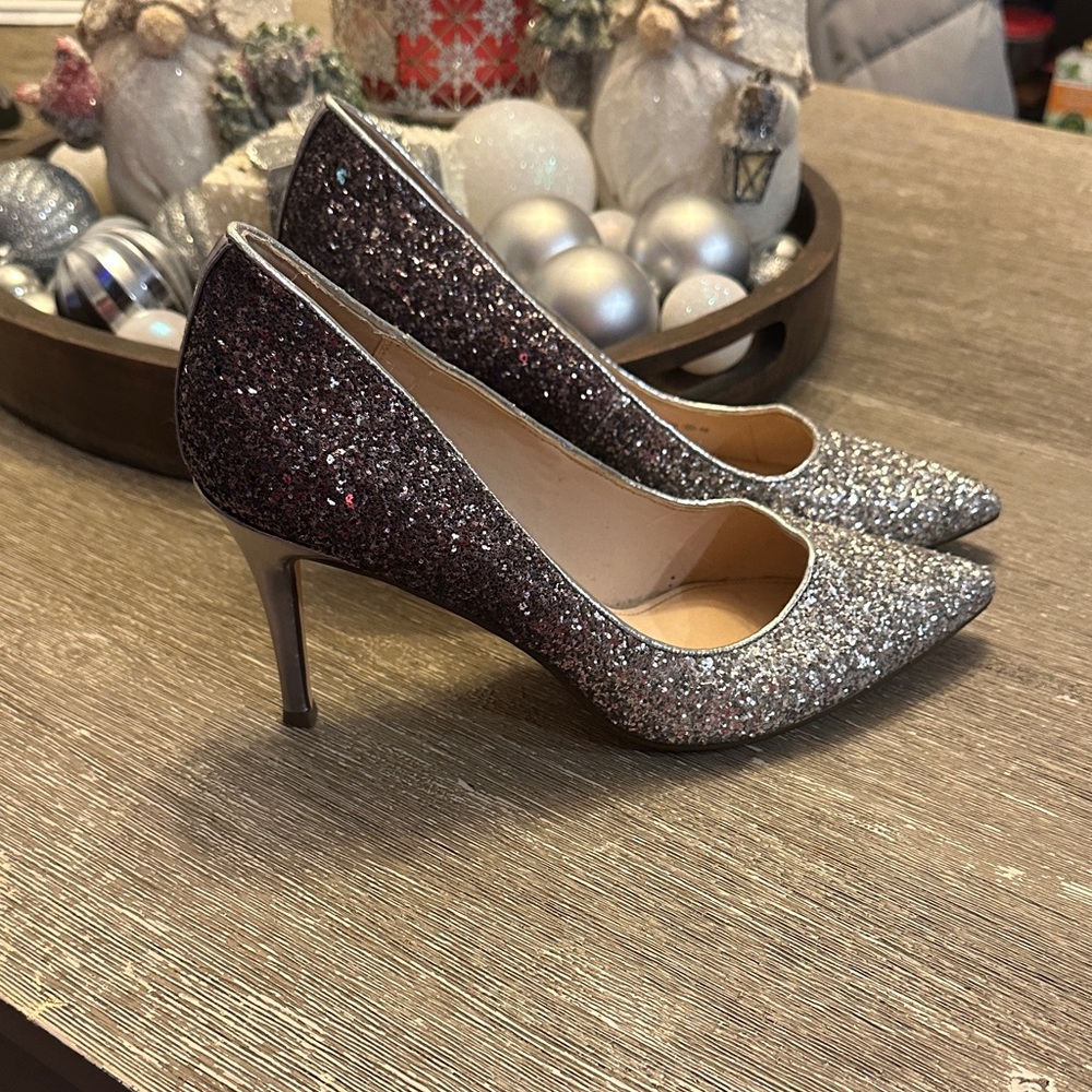 Nina Glittery Silver and Black Heels